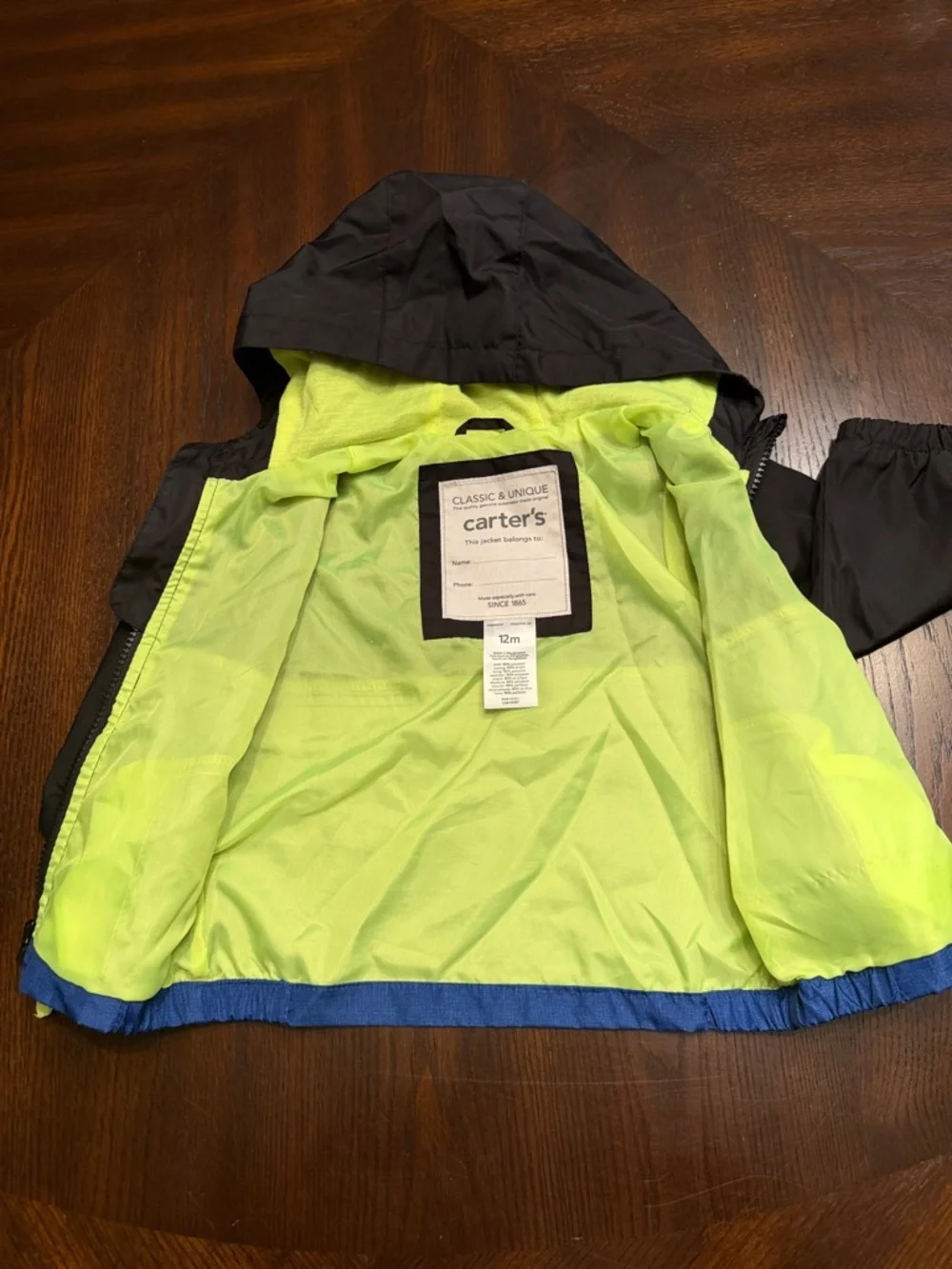 Carter's Hooded Colorblock Windbreaker Jacket Blue Black 12M